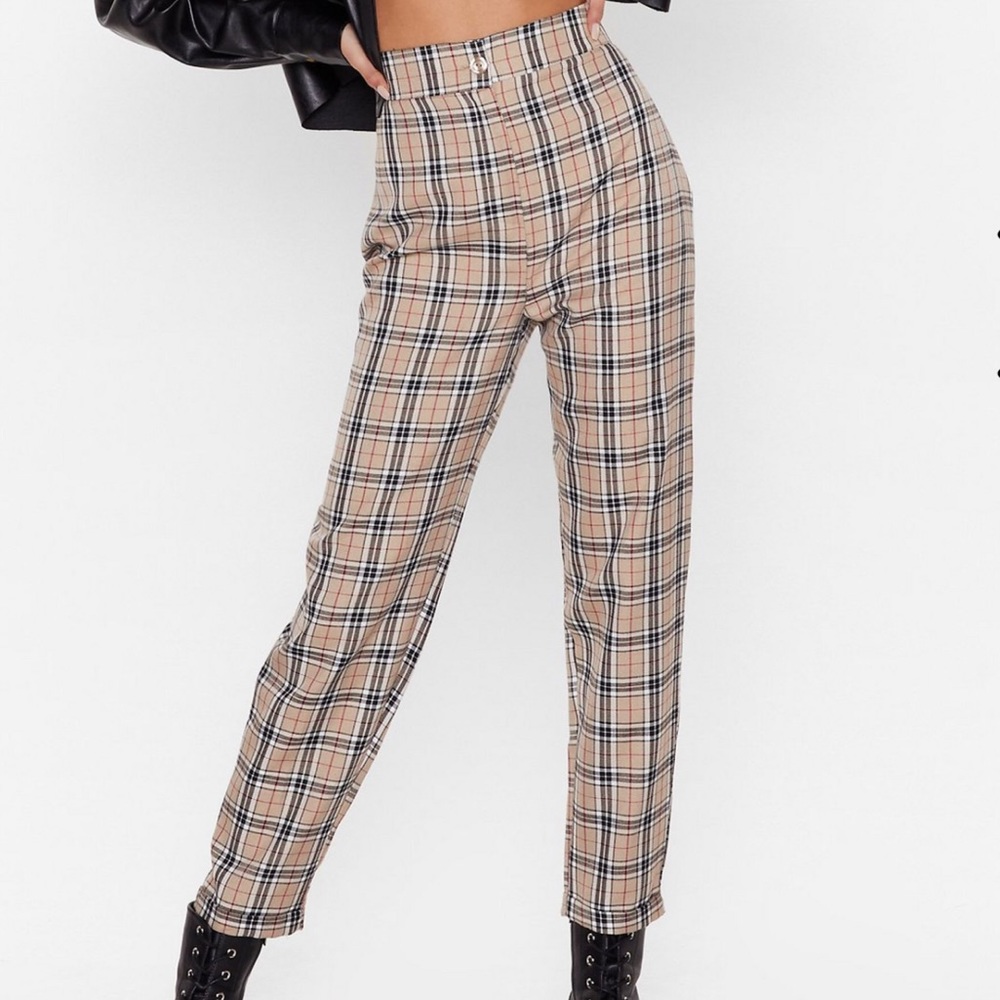 High waisted plaid pants